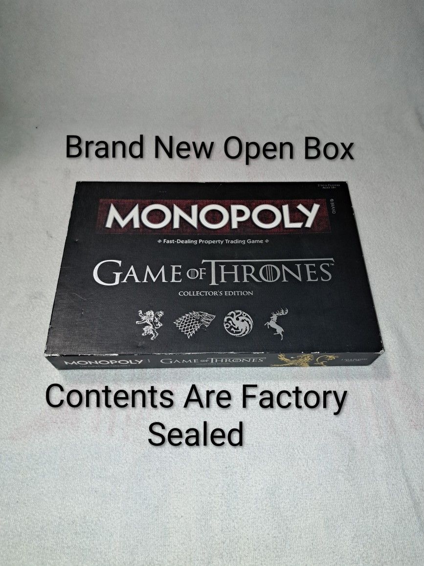 Brand New Open Box Monopoly Game Of Thrones Collectors Edition Board Game (Contents Are Factory Sealed)