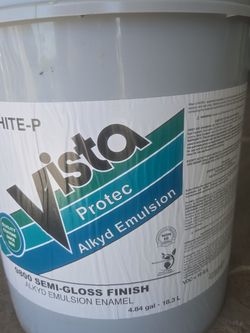 Vista Paint Protec Alkyd Emulsion Interior/Exterior White-P Semi Gloss Finish 5 Gallon