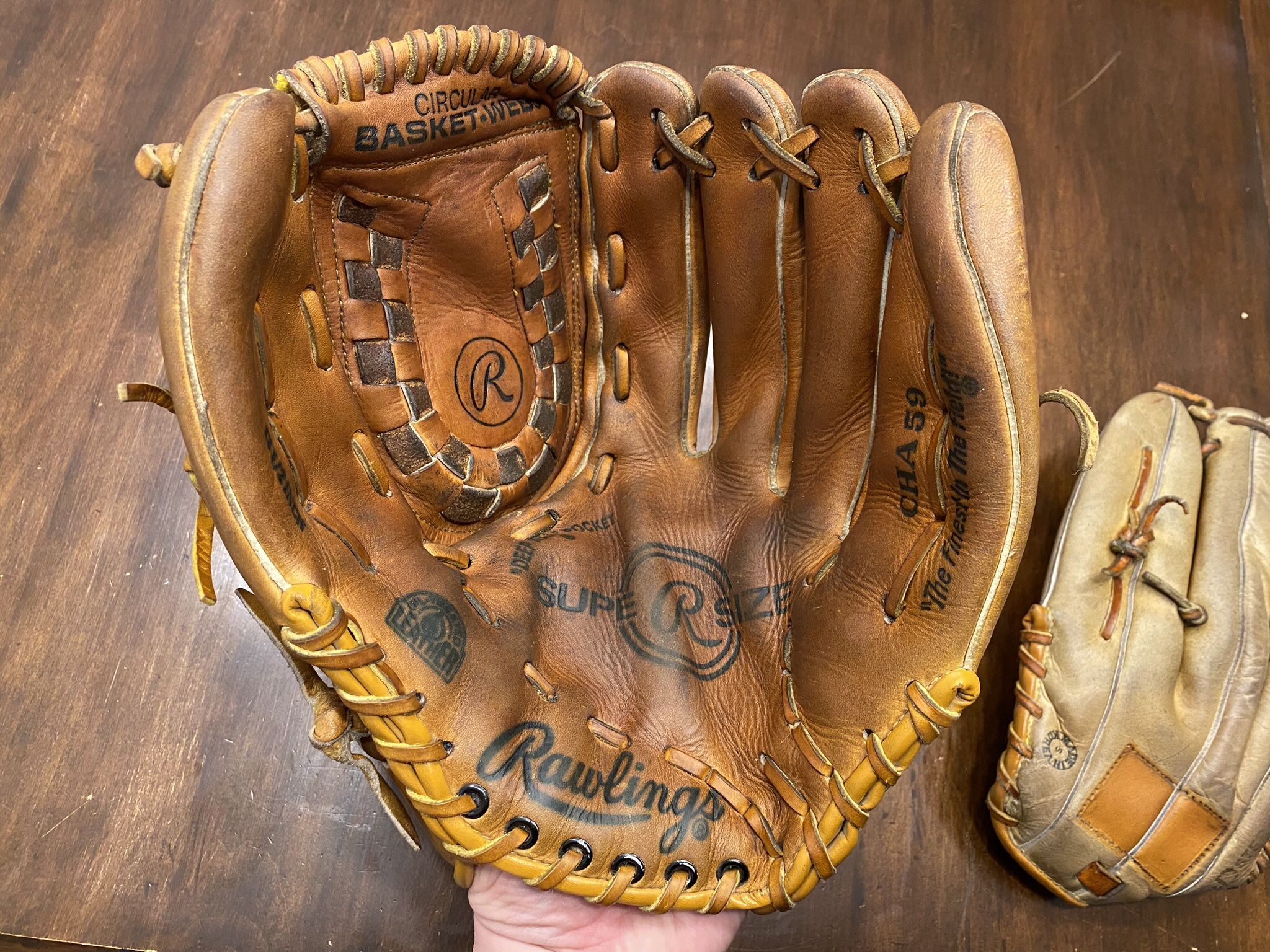 Two Large Rawlings Softball / Baseball Gloves