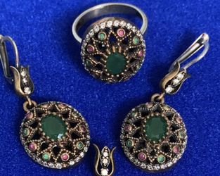 Emerald Ruby Topaz Oval Ring Size 8.5 - RING ONLY