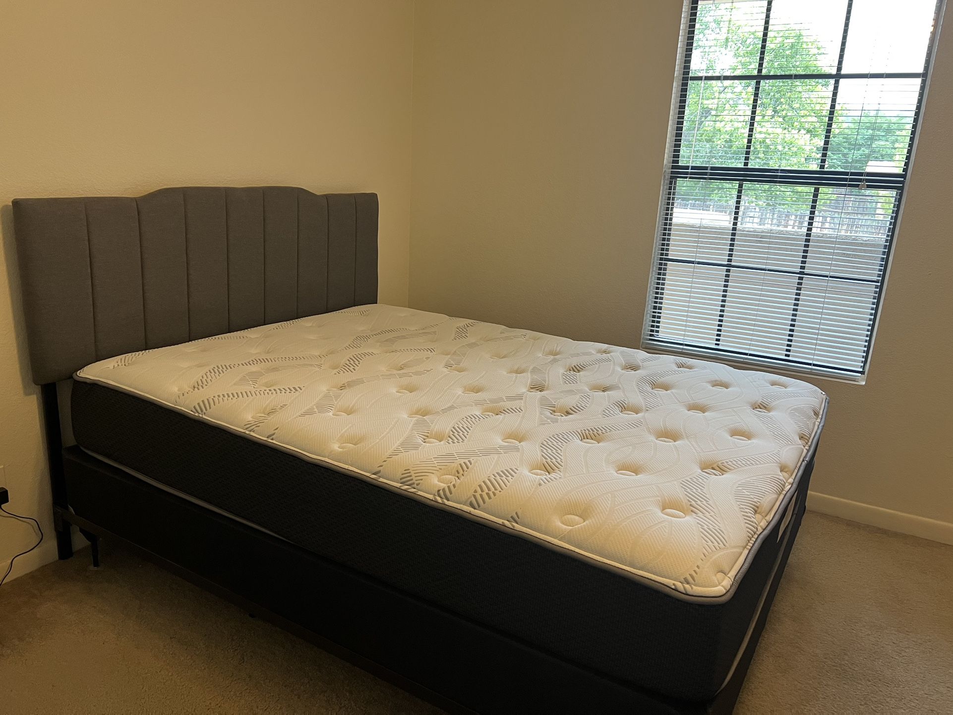 Queen Bed Frame + Box Spring + Mattress + Headboard (All from Mattress Firm)