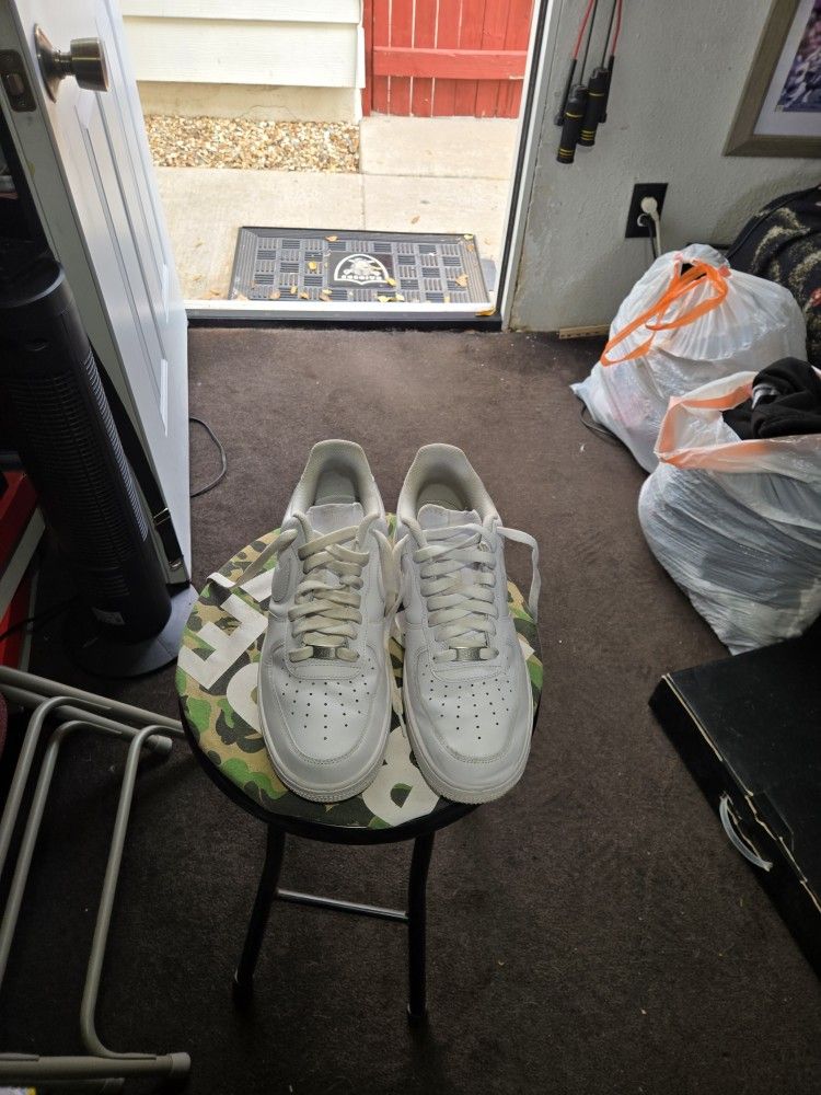 Nike Air Force 1 Af1 All White Men's Size 9.5 Or Women's 11 Solid Condition