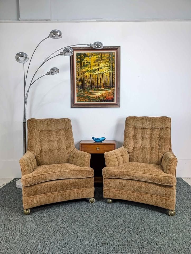 Vintage Pair of MCM Velvet Upholstered Lounge Chairs