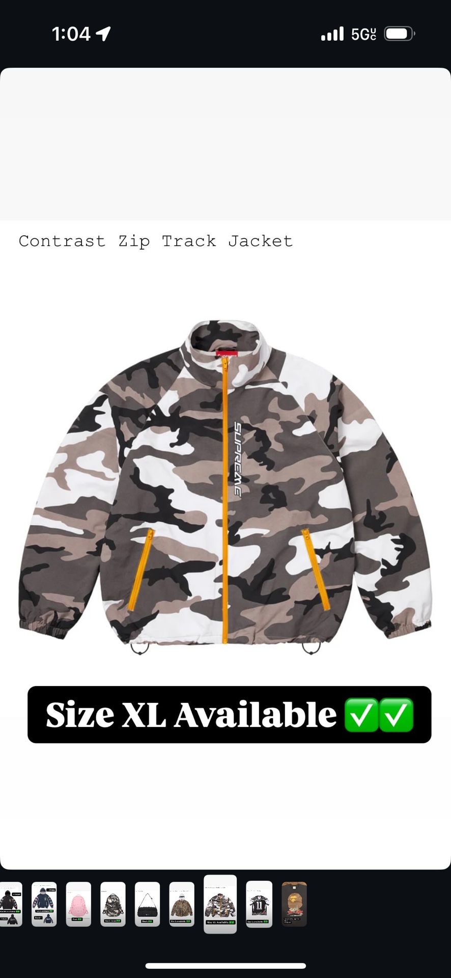 Supreme SS 25 Week 1 Size XL Contrast Zip Jacket Snow Camo