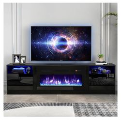 New,80”Fireplace TV Stand with 36" Electric Fireplace, LED Light 