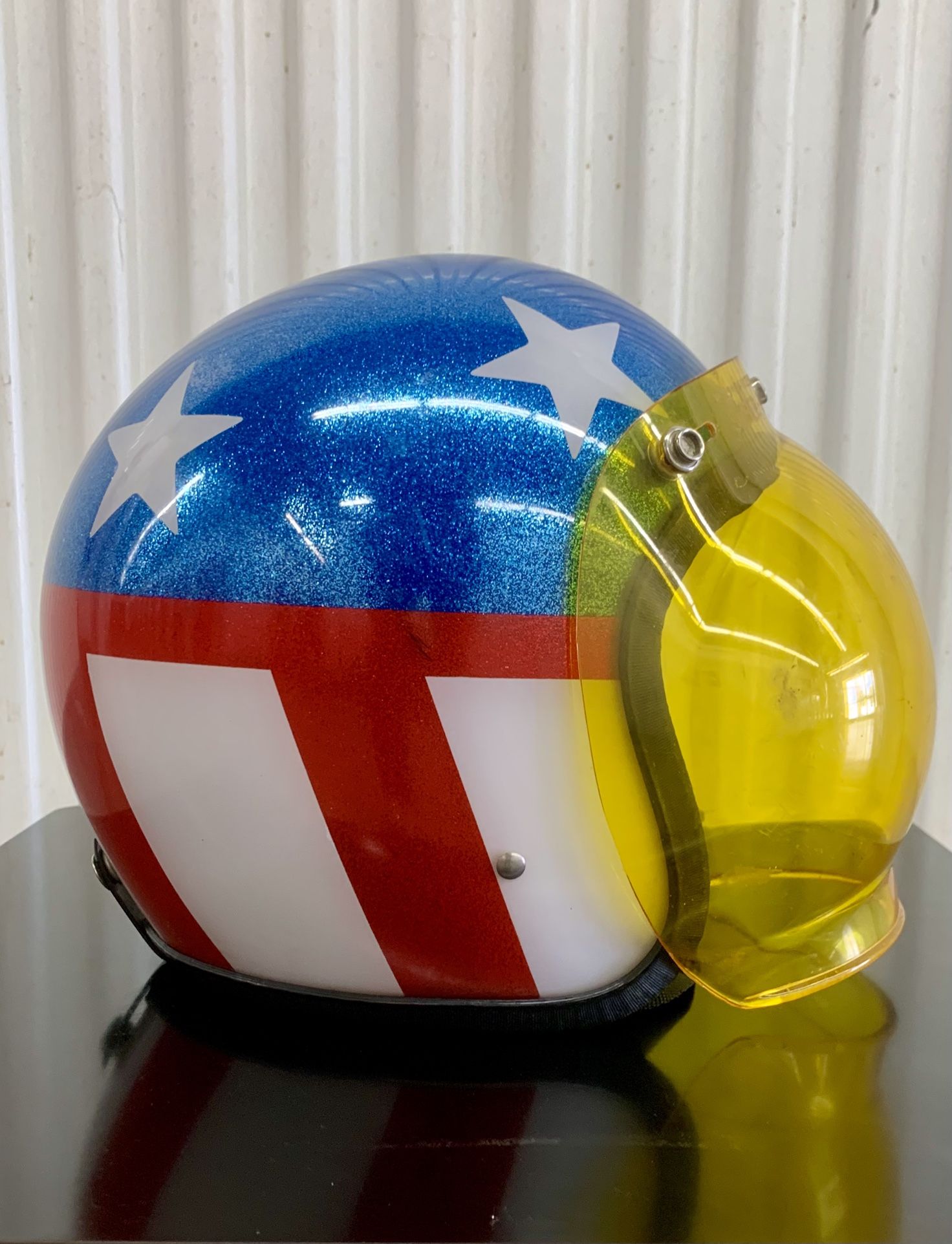 Mid-century 1966 “Stars and stripes” w/ amber bubble shield by Kunoh Japan motorcycle helmet