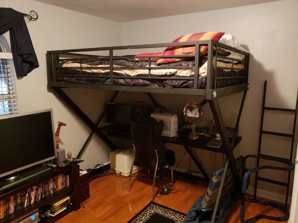 Bunk bed with desk and queen size frame