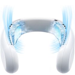 LISEN Neck Fan 2X Cooling Pads, 1S Instant Cooling and 3 Speed Wind Adjustment Neck Cooler,Bladeless Fan Neck Air Conditioner, 4000mAh Rechargeable 