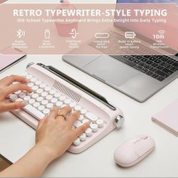 Baby Pink Retro Wireless Keyboard