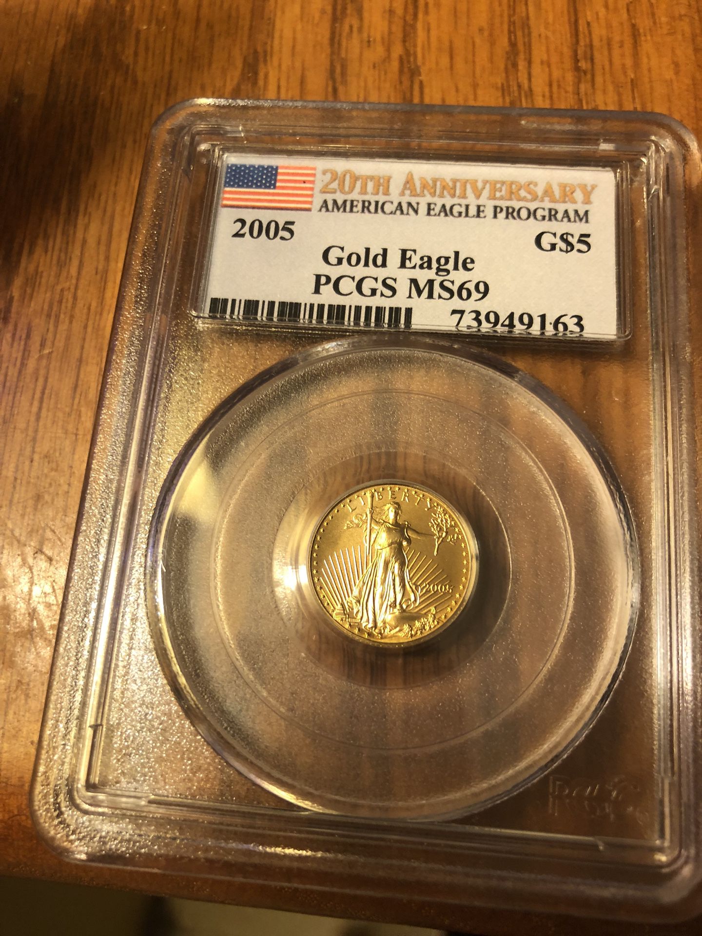 2005 1/10 Ms69 20th Anniversary Gold Eagle