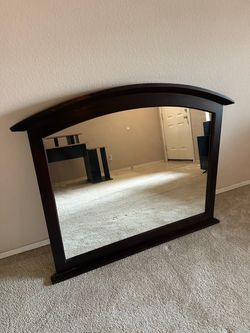 Large Dark Wood Arched Wall Mirror