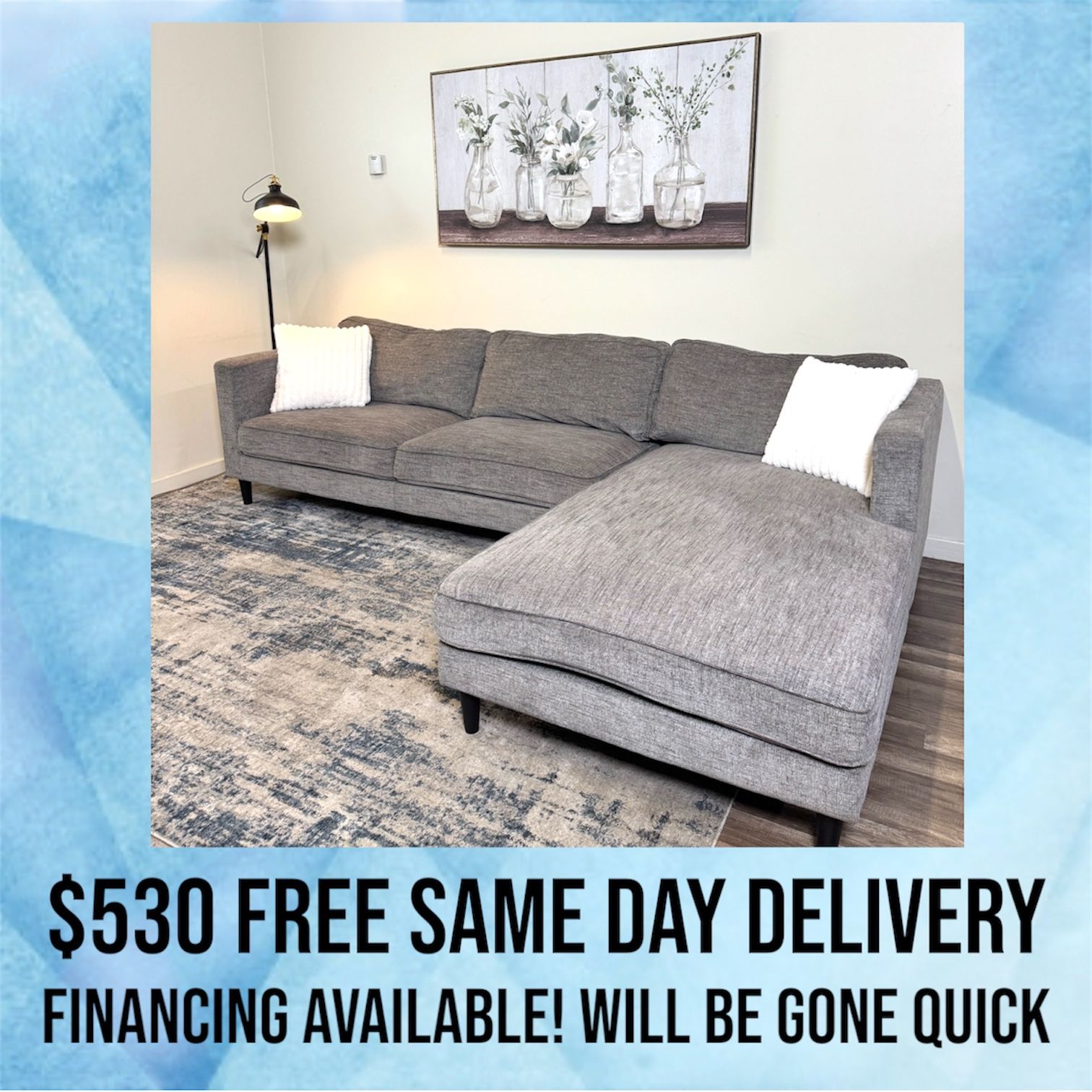 FREE DELIVERY Living Spaces Gray Sectional Couch Sofa