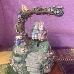 Rich Art Easter Bunny Rabbit Couple Music Box With Swing Motion