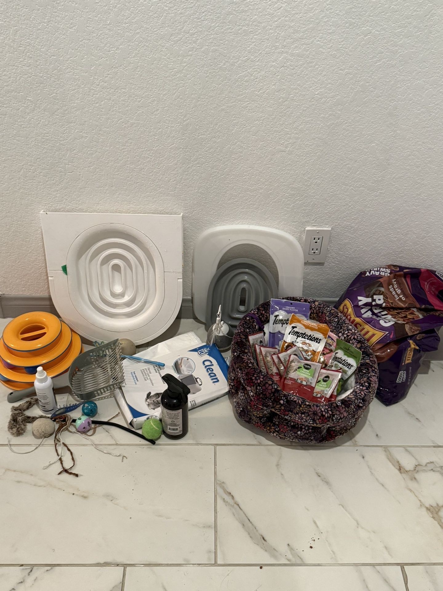 Cat Food, Toilet Trainers, Toys And Bed