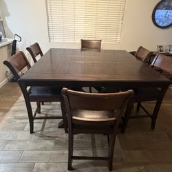 Solid Wood Dining Table with Leaf + 6 Chairs