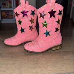 Kids Western Cowgirl Boots Pink Glitter