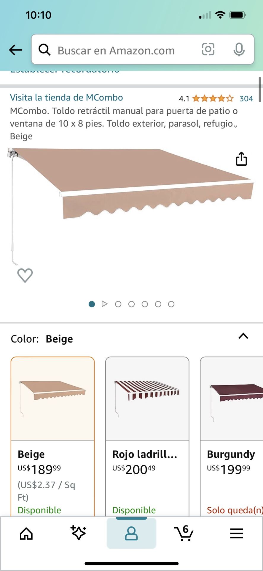 MCombo. Toldo retráctil manual para puerta de patio o ventana