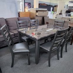 7 Piece Faux Marble Top Dining Table Set  - Limited Time Offer 