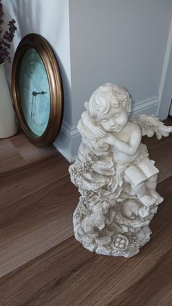 Cherub Angel Figurine with Book and Roses