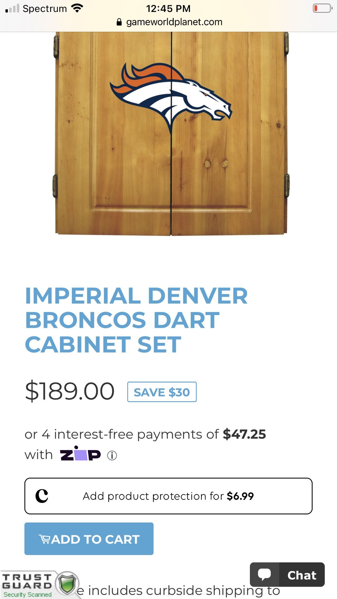 Imperial Denver Broncos Dart Cabinet Set