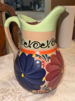 Mexican Floral Painted Pitcher