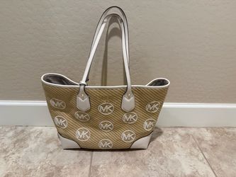 Michael Kors MK Logo Straw Tote Bag