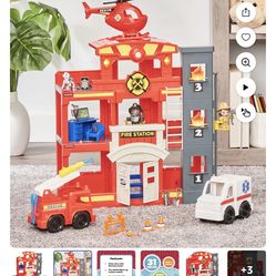 Kid Connection Fire Station Emergency Vehicle Playset with Light & Sound. 31 Pieces, Toddler Toys, Age 3+