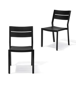 Set of 2 Outdoor Dining Chair Aluminum with Adjustable Feet Knobs All-Weather Stackable Armless Chairs in Black