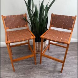 LUE BONA Counter Height Bar Stools 24inch, Set of 2 Faux Leather Woven Counter Stool with Backs, Wov