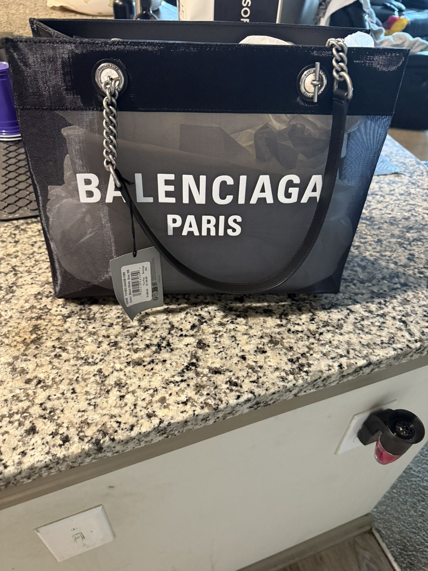 Balenciaga Mesh & Leather Tote bag .