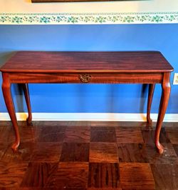 48" Vintage Cherry Veneer Console Table Queen Anne Cabriole Legs Sofa Entry Hall