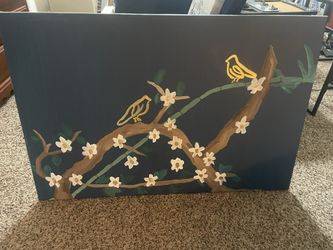 Hand painted bird & Branch Canvas