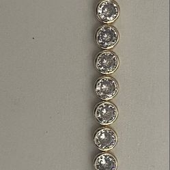 Gold Tone Clear Rhinestones Tennis Bracelet 6 1/4" Costume Jewelry Estate