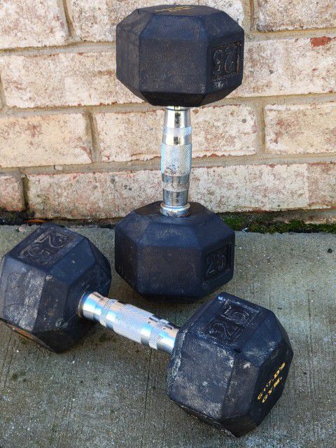 Gold's Gym Rubber Hex Dumbbells. 25 lbs a piece.