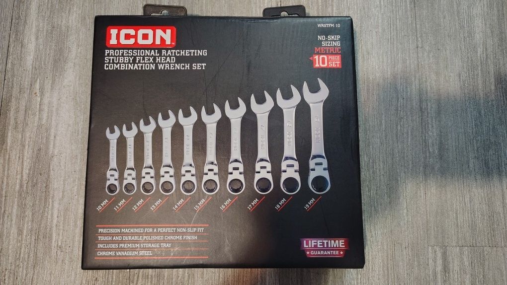 Icon Professional Ratcheting Stubby Flex Head Combination Wrench Set (Metric)