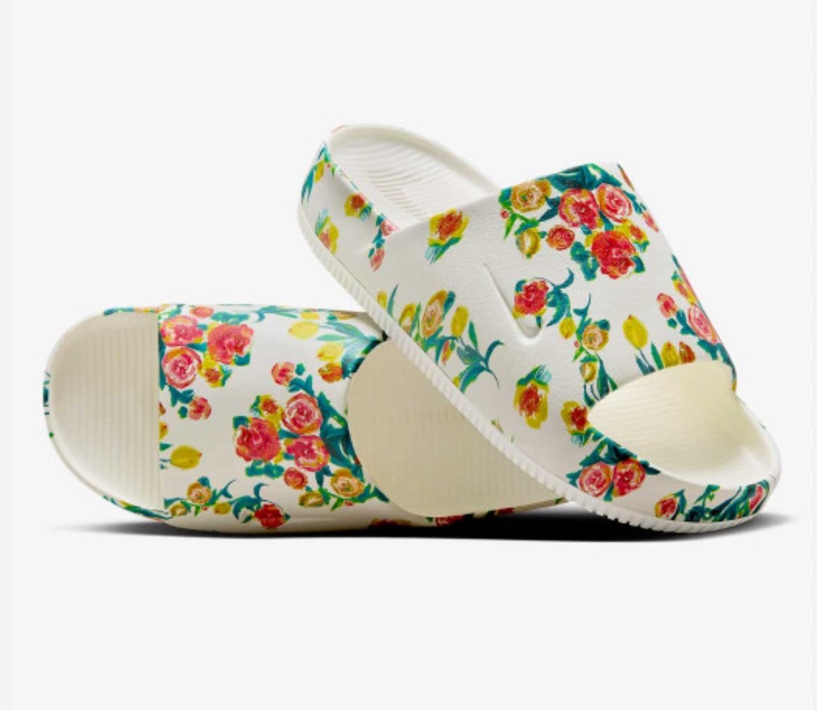 Women's Size 8 Nike Calm Floral Slides Sail White HF1069-100 Sandals Flower