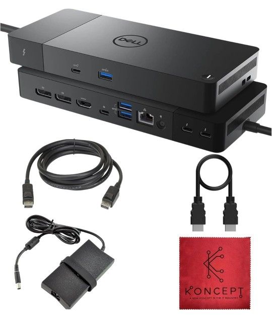 WD22TB4 Dell Thunderbolt 4 Dock 40Gbps USB-C/USB-A 1 Year Warranty - Docking Station with 180W, HDMI, DisplayPort Cables & Cleaning Cloth – Supports D