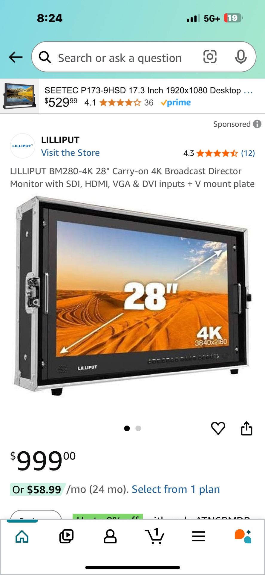 Lilliput 28” 4k Field Monitor With Travel Case