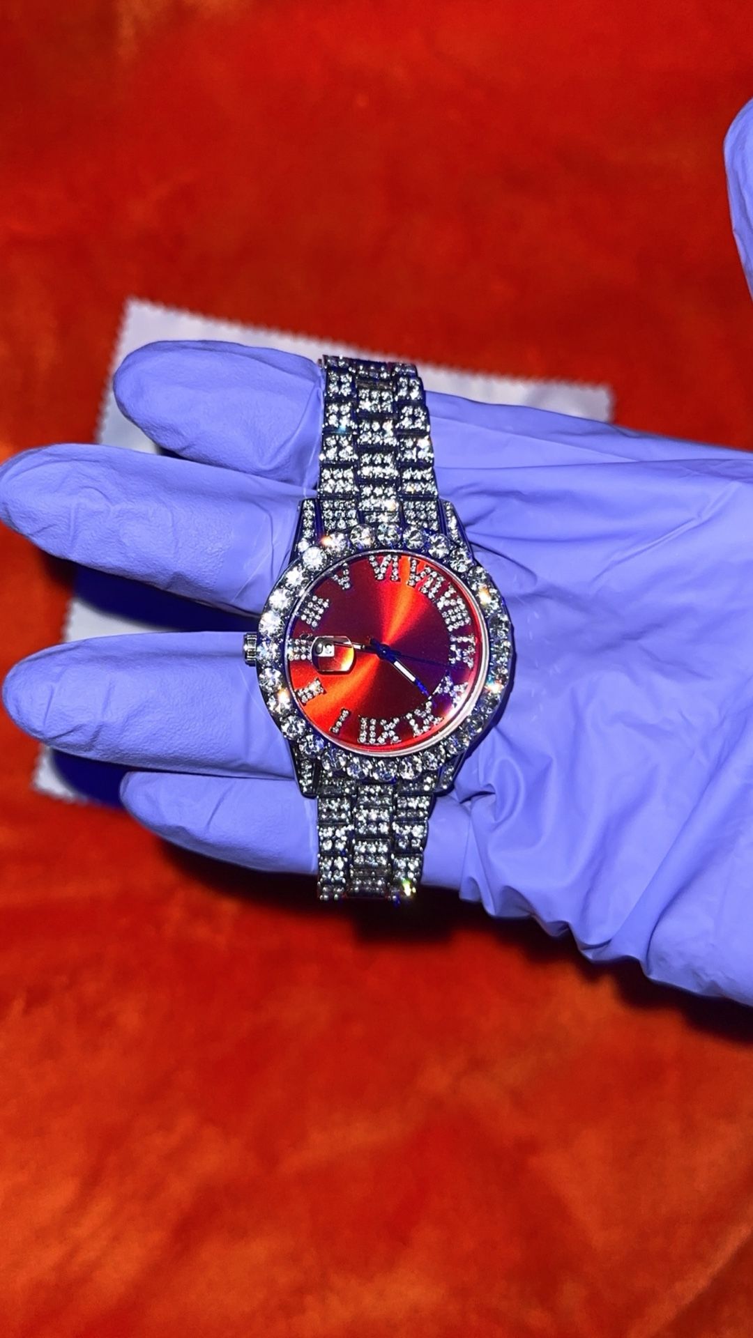 Ruby Numeral Dial Moissanite Watch – Silver (Open to Offers)