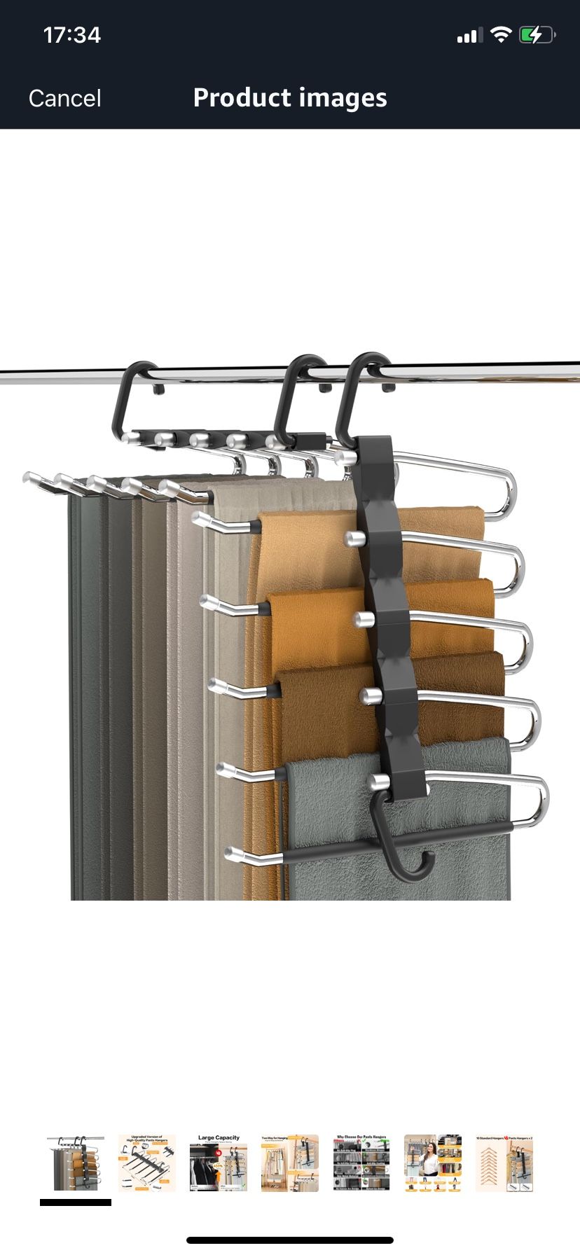Pants Hangers Space Saving - 2 Pack Closet Organizer and Storage Jean Hangers, Stainless Steel Anti-Slip Clothes Hanger Scarf Holder Pants Hangers for