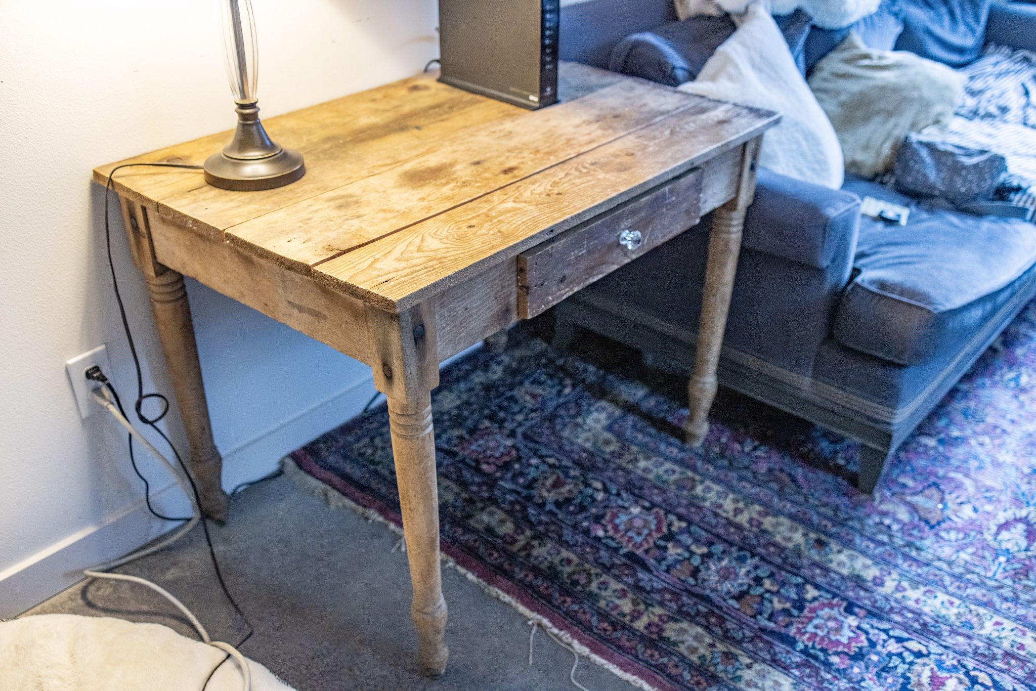 Unique Raw Wood Primitive Farm House Table Or Desk With Drawer Antique