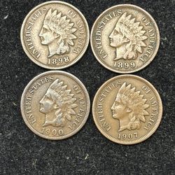 Set of 4 Different F Grade Indian Head Cents -- INCLUDES EARLY COINS! — SHIPPING AVAILABLE!!