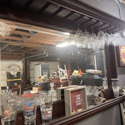 Bar w/ Granite Bar Top, Stools, and Mirrors