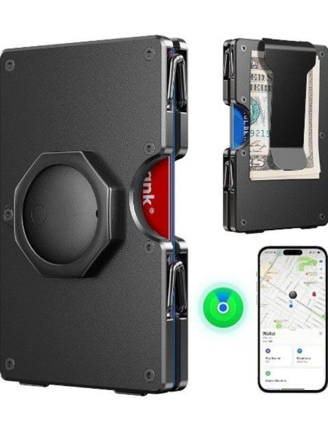 Wallet for Men - Air Tags Metal Wallet Work with Apple Find My(iOS Only), Mens Wallet with Removable Money Clip, RFID Blocking Credit Card Holders