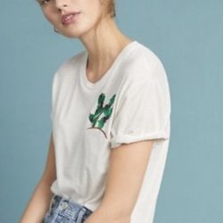 Anthropologie|Tiny Cactus Embroidered Tee