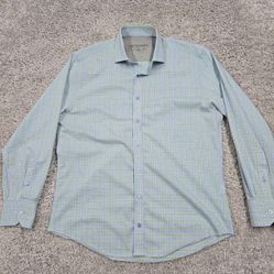 Twillory Shirt Mens 16 32-33 Blue Green Plaid Tailored Fit Performance Office
