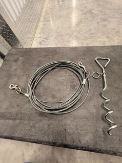 Tie Out Cable 30 Feet - Heavy Duty Dog Lead Up to 250 Pounds. Tie Out Stake