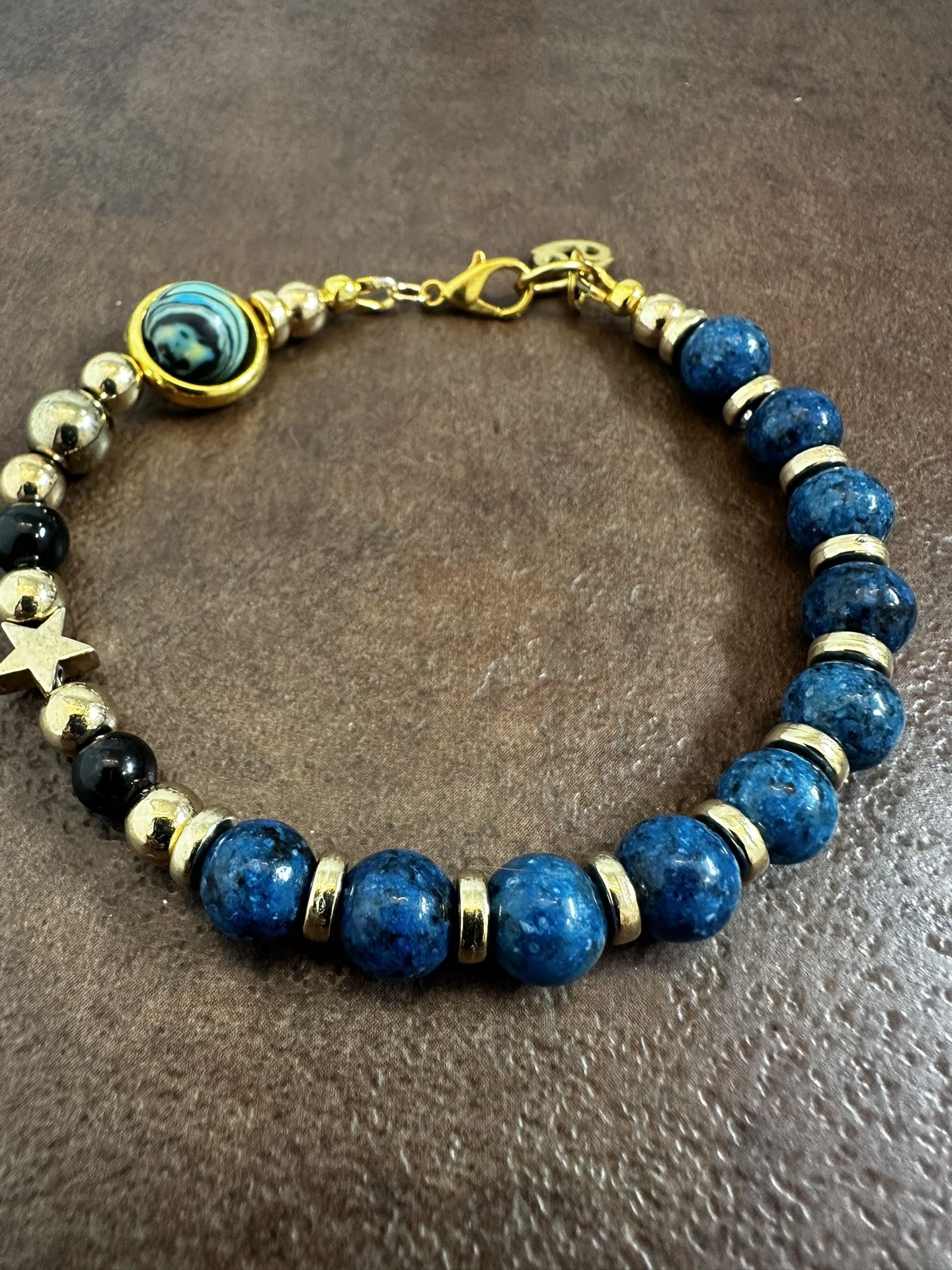 Stunning Blue Apatite and Gold Beaded Bracelet
