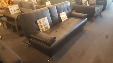 Brand new black leather sofa futon