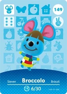Broccolo NFC Card for ACNH, it scans as an amiibo for Nintendo Animal Crossing